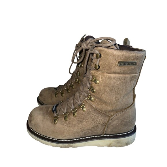 Harley-Davidson Denway Boots Women’s 8M Leather Beige Moto Riding - Picture 10 of 16